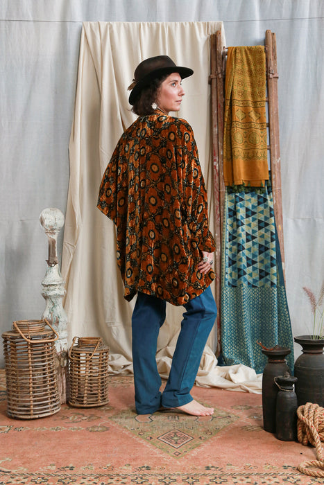 Kimono Ajrakh Velvet Gold