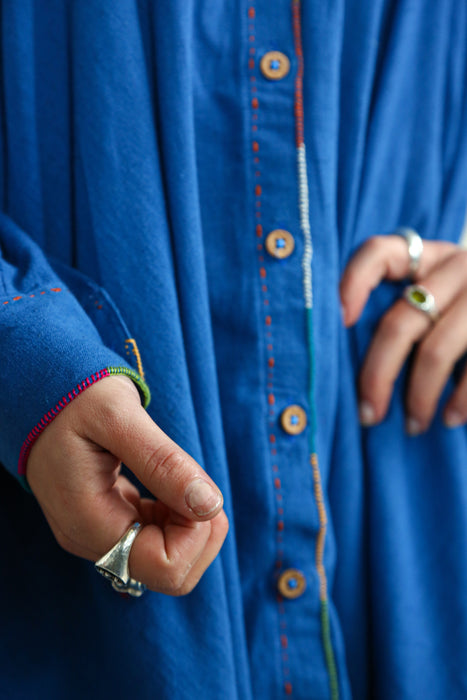 Blue Shirt Dress with Dhebariya Rabari Embroidery