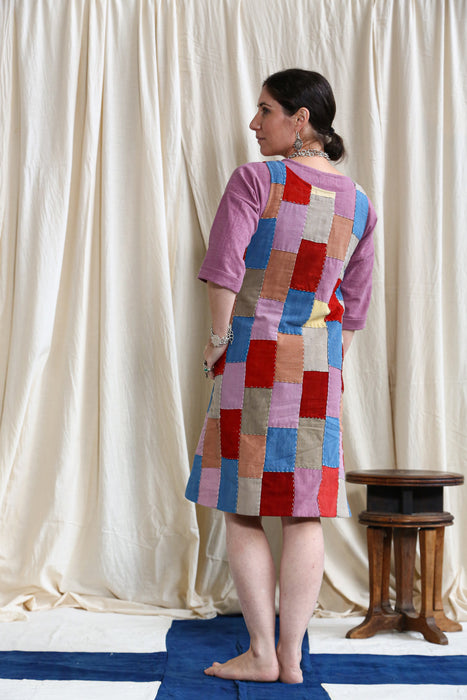 Waste Not Want Not Plant Dye Patchwork Shift Dress with Pockets