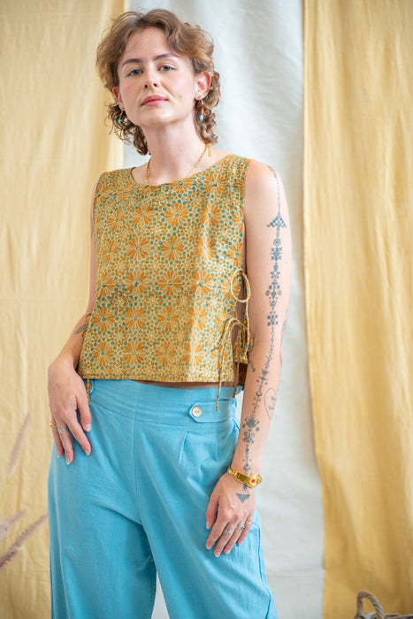 Tank Tie Top Ajrakh Turmeric Tile Print