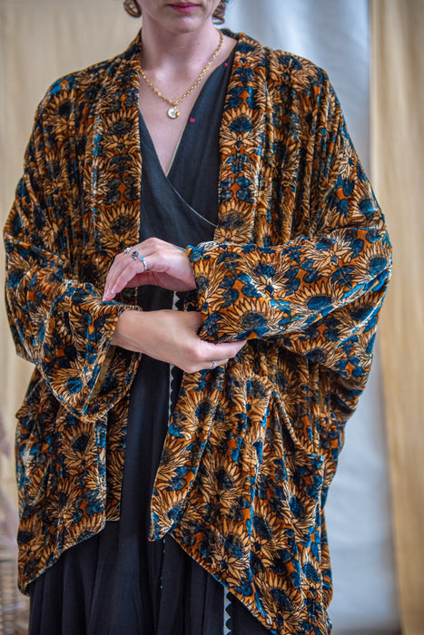 Silk Velvet Kimono Jacket - Sunflower