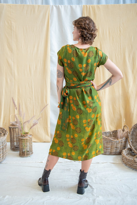 Wrap Tie Dress- Silk Modal - Green/Yellow