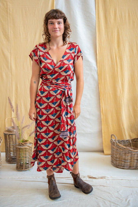 Wrap Tie Dress- Silk Modal - Red Ibis