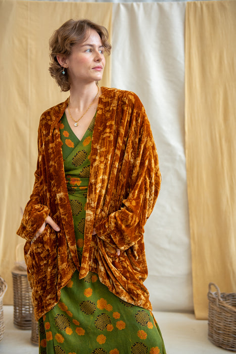 Silk Velvet Kimono Jacket - Turmeric