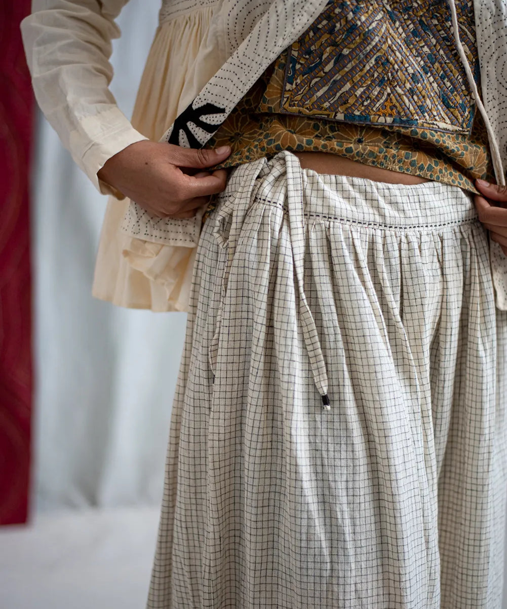 Small Check Kala Cotton Drawstring Skirt