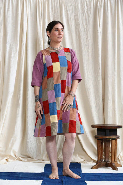 Waste Not Want Not Plant Dye Patchwork Shift Dress with Pockets