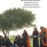 Group of women sitting outdoors with a tree in the background, with a quote about women preserving memory and strengthening community.