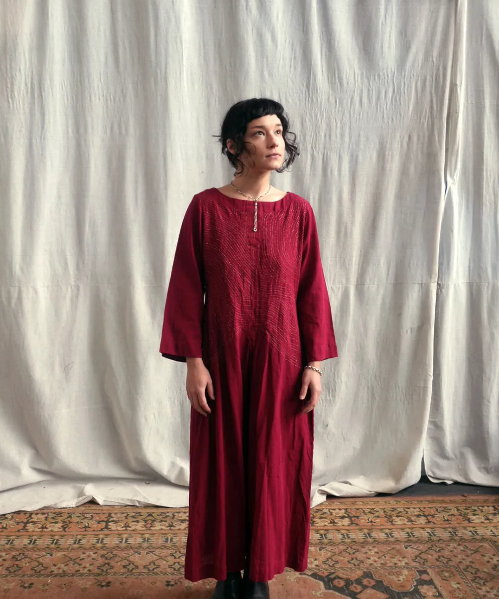 Hand Embroidered Plum Dress