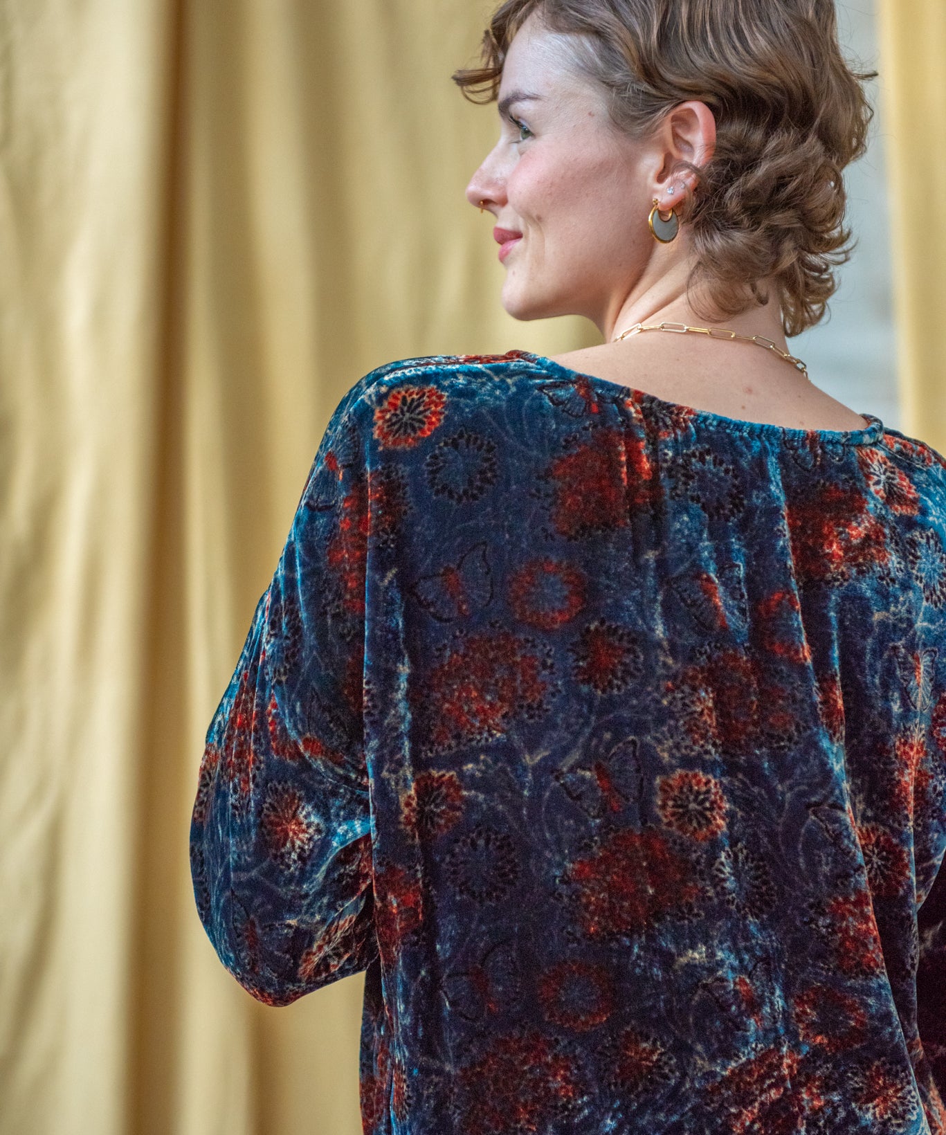 Ajrakh Velvet Half Sleeve Top