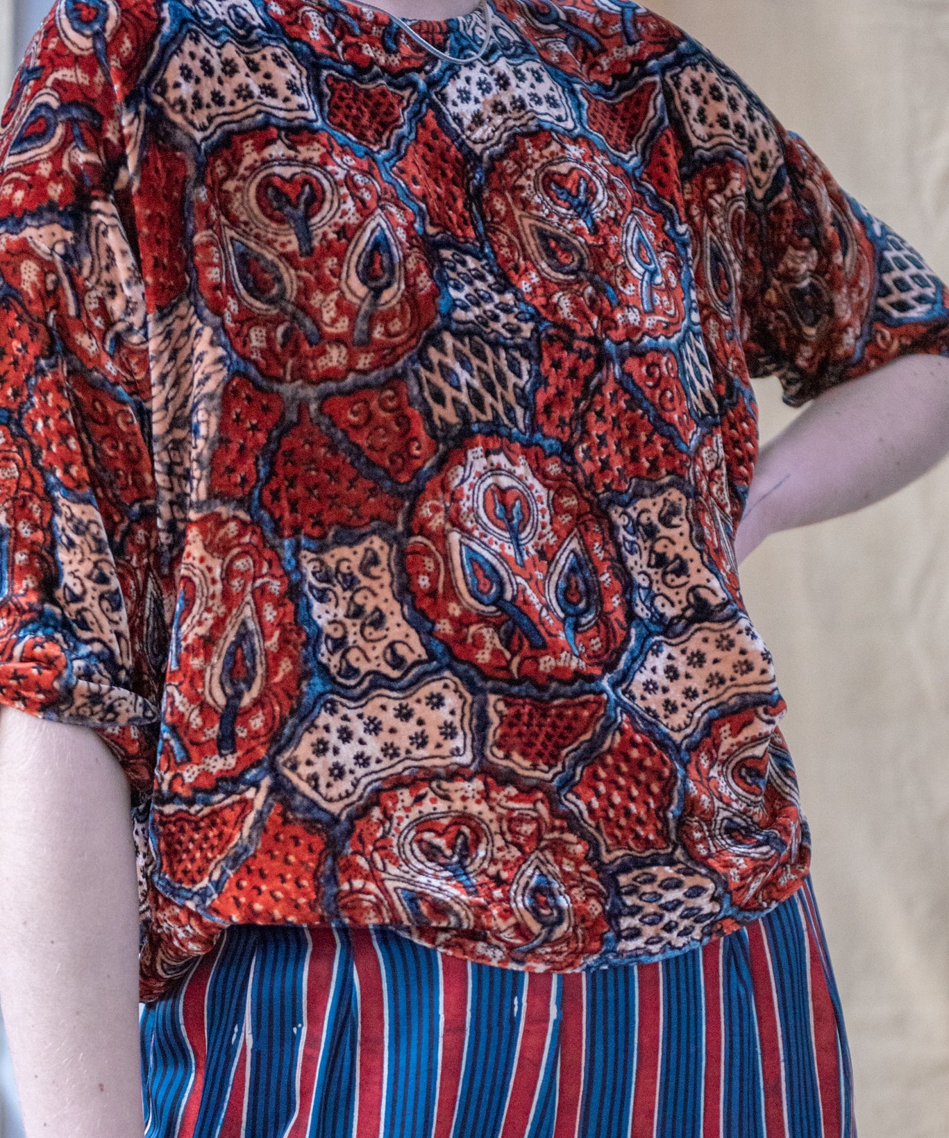 Ajrakh Velvet Half Sleeve Top