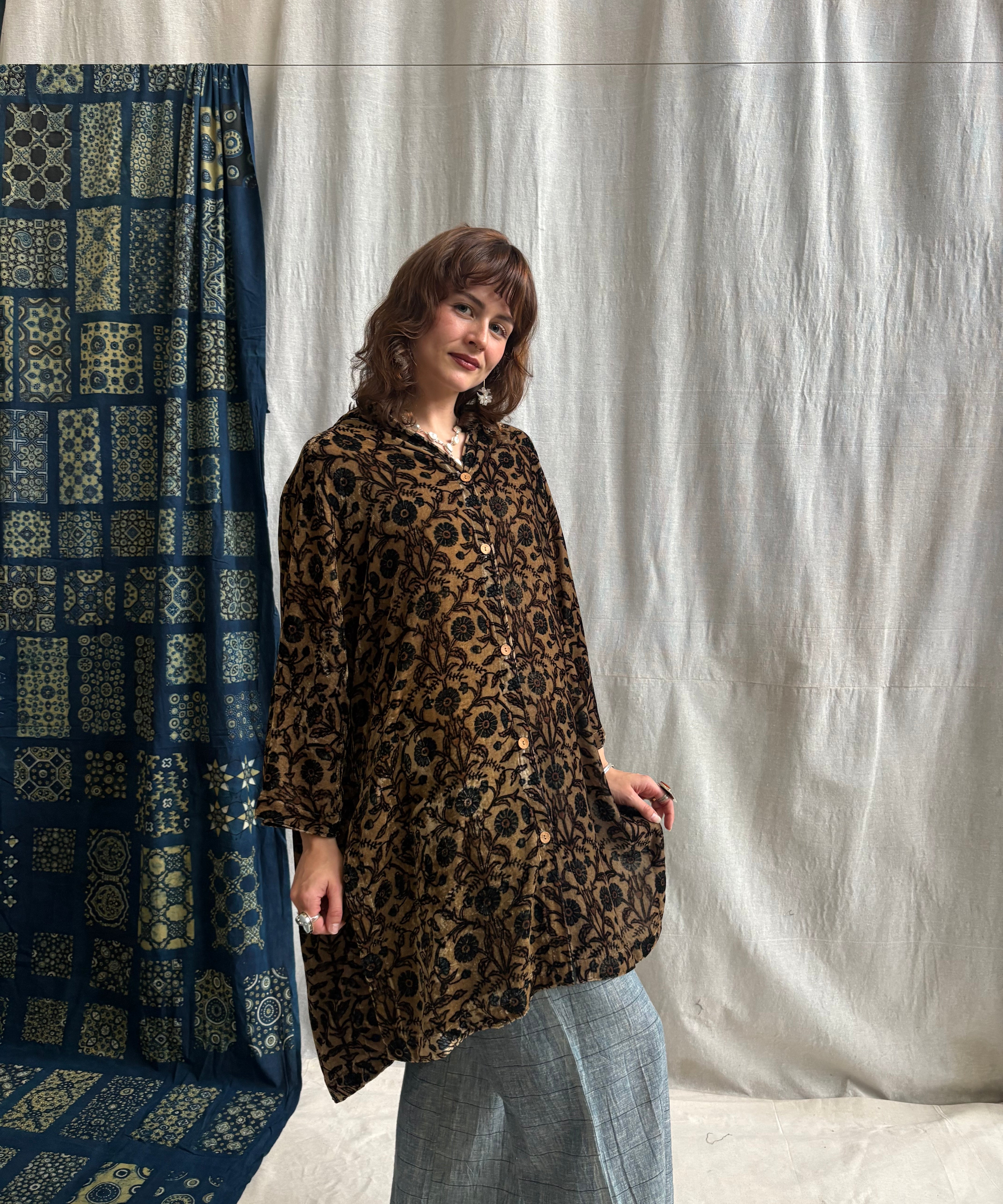 Ajrakh Velvet Oversized Shirt