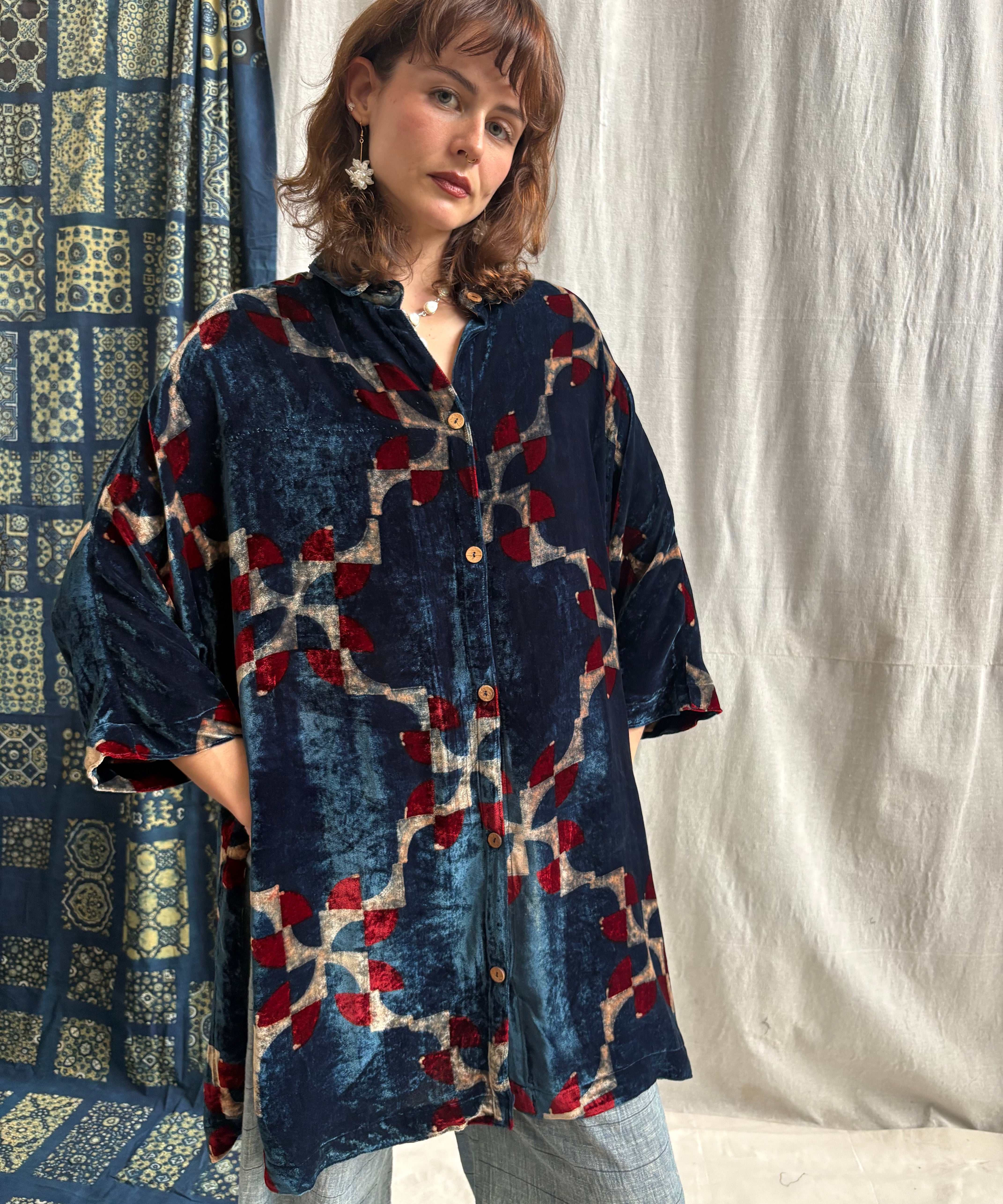 Ajrakh Velvet Oversized Shirt