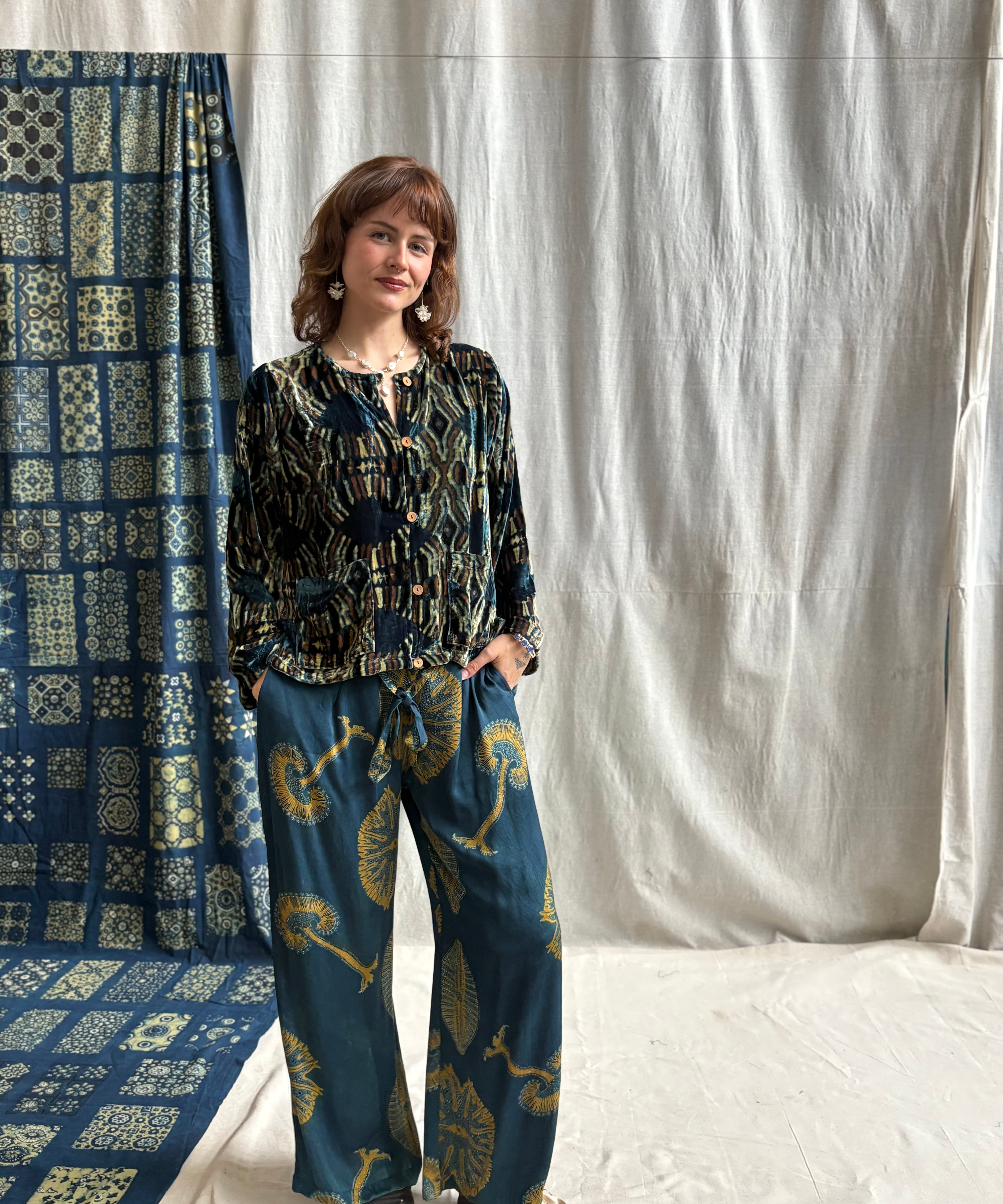 Ajrakh Velvet Button Jacket