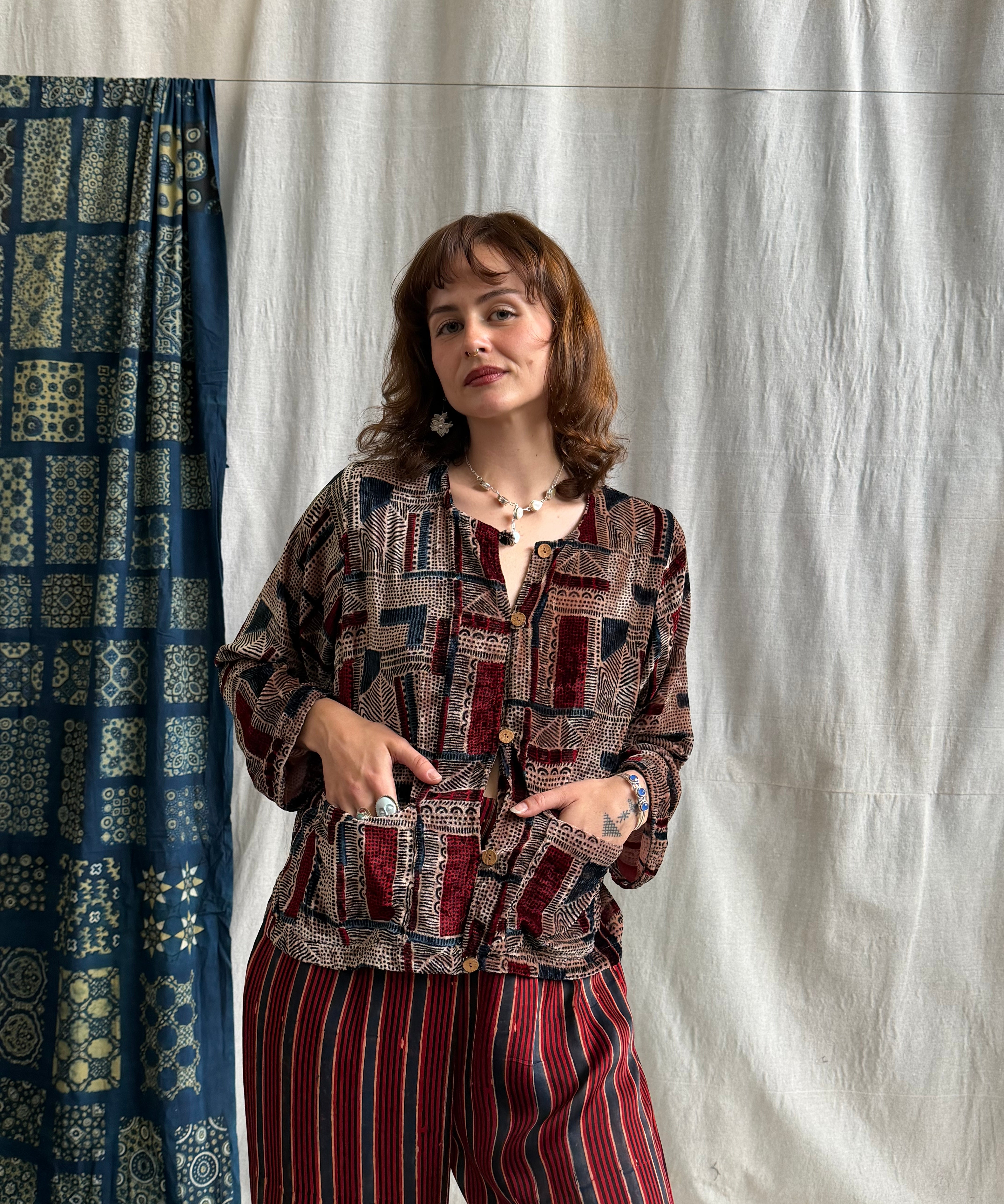 Ajrakh Velvet Button Jacket