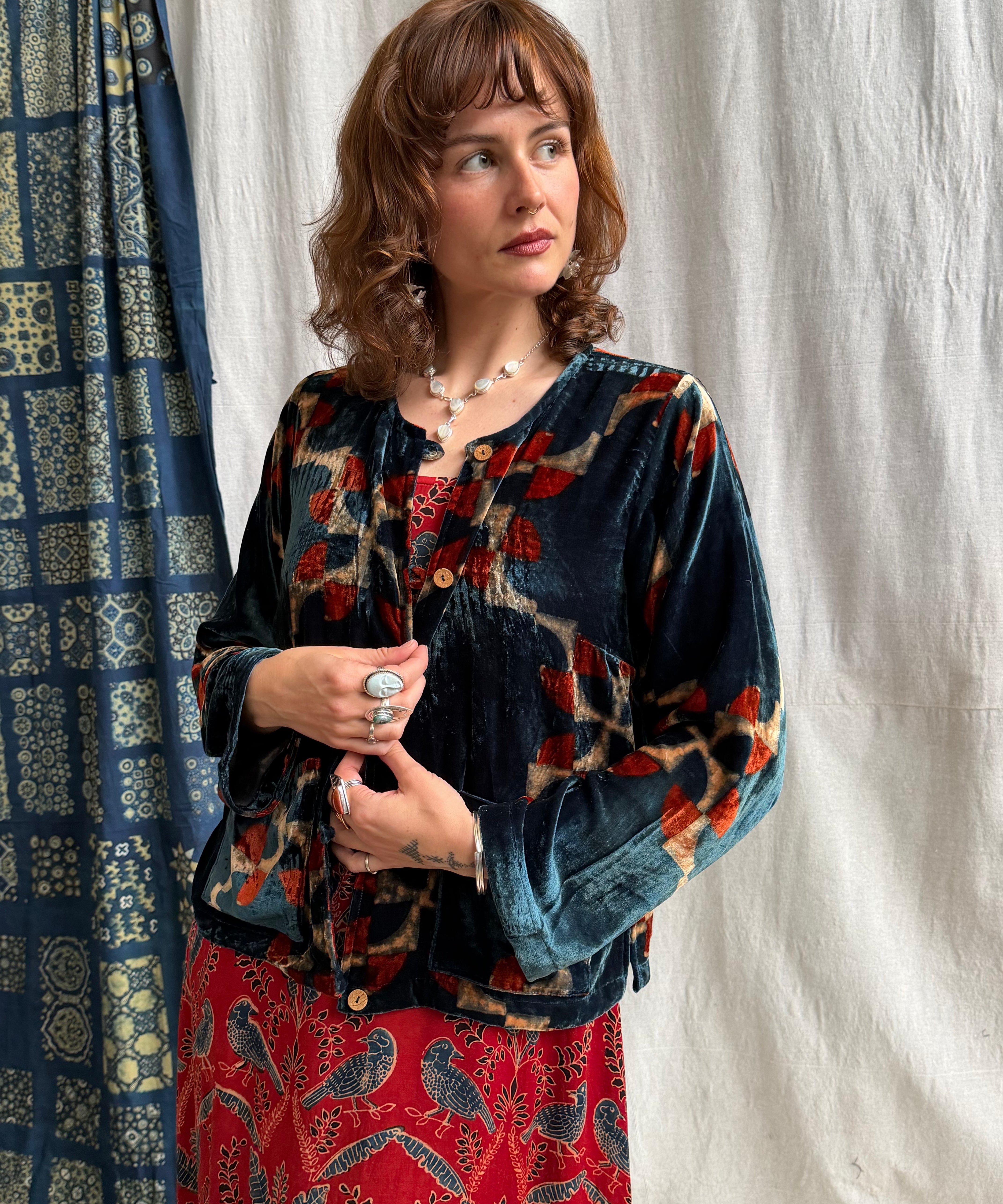 Ajrakh Velvet Button Jacket