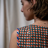 Contrast Pocket Tunic - Teal and Orange Waffle Print