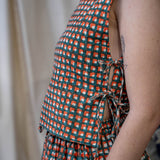 Tank Tie Print Top – Orange and Teal Waffle