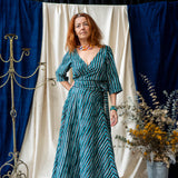 Print Maxi Wrap Skirt – Teal & Black Stripe