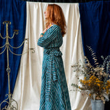 Print Maxi Wrap Skirt – Teal & Black Stripe