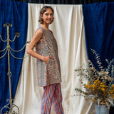 Contrast Pocket Tunic - Teal and Orange Waffle Print