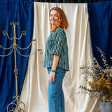 Print Half Sleeve Top – Teal & Black Stripe