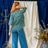 Print Half Sleeve Top – Teal & Black Stripe