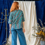 Print Half Sleeve Top – Teal & Black Stripe