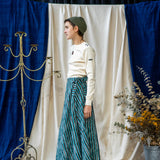 Print Maxi Wrap Skirt – Teal & Black Stripe