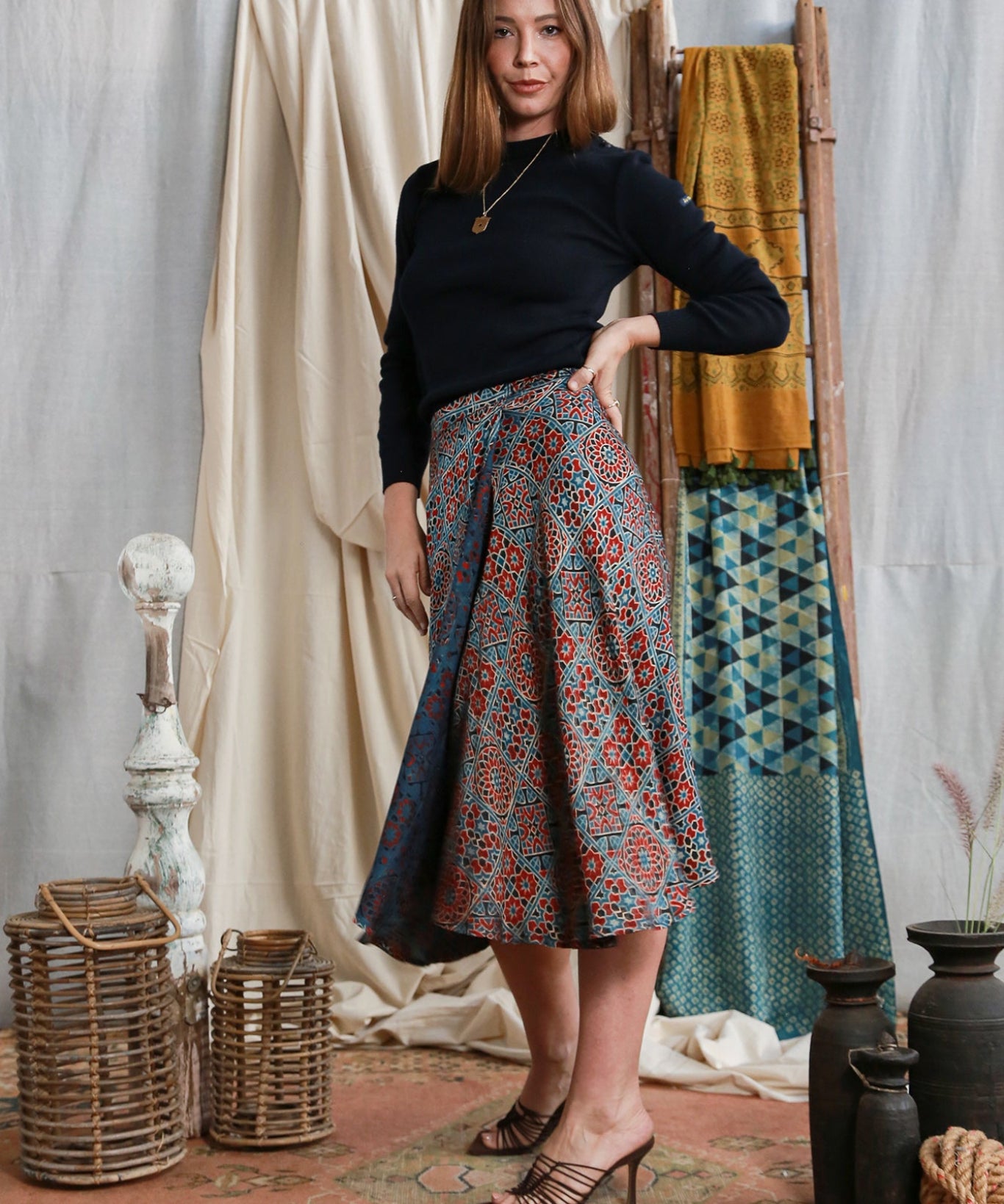 Ajrakh Bias Wrap Skirt