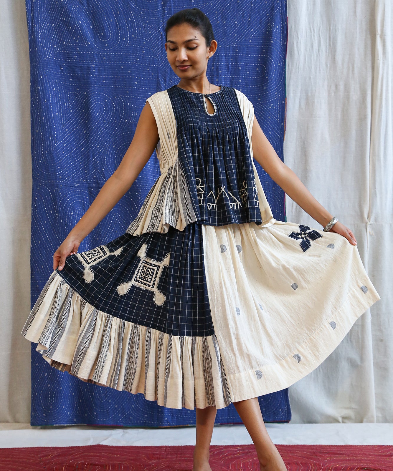 Patched Tie-Up Skirt