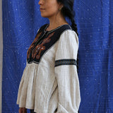 Embroidered Pleated Yoke Top