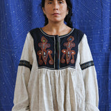 Embroidered Pleated Yoke Top