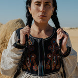 Embroidered Pleated Yoke Top