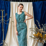 Print Wrap Dress – Teal & Black Stripe