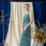 Print Wrap Dress – Teal & Black Stripe