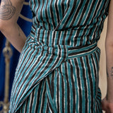 Print Wrap Dress – Teal & Black Stripe