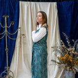 Print Wrap Dress – Teal & Black Stripe