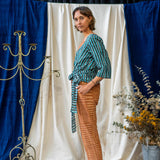 Print Wrap Top – Teal & Black Stripe