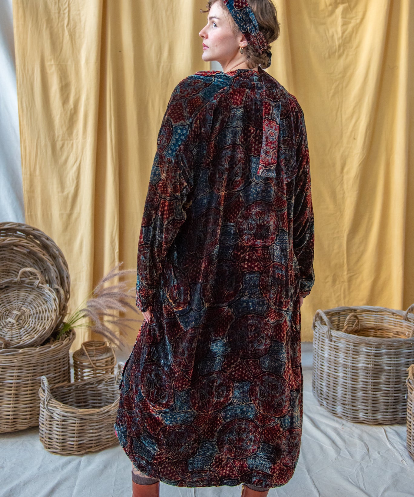 Ajrakh Velvet Long Coat