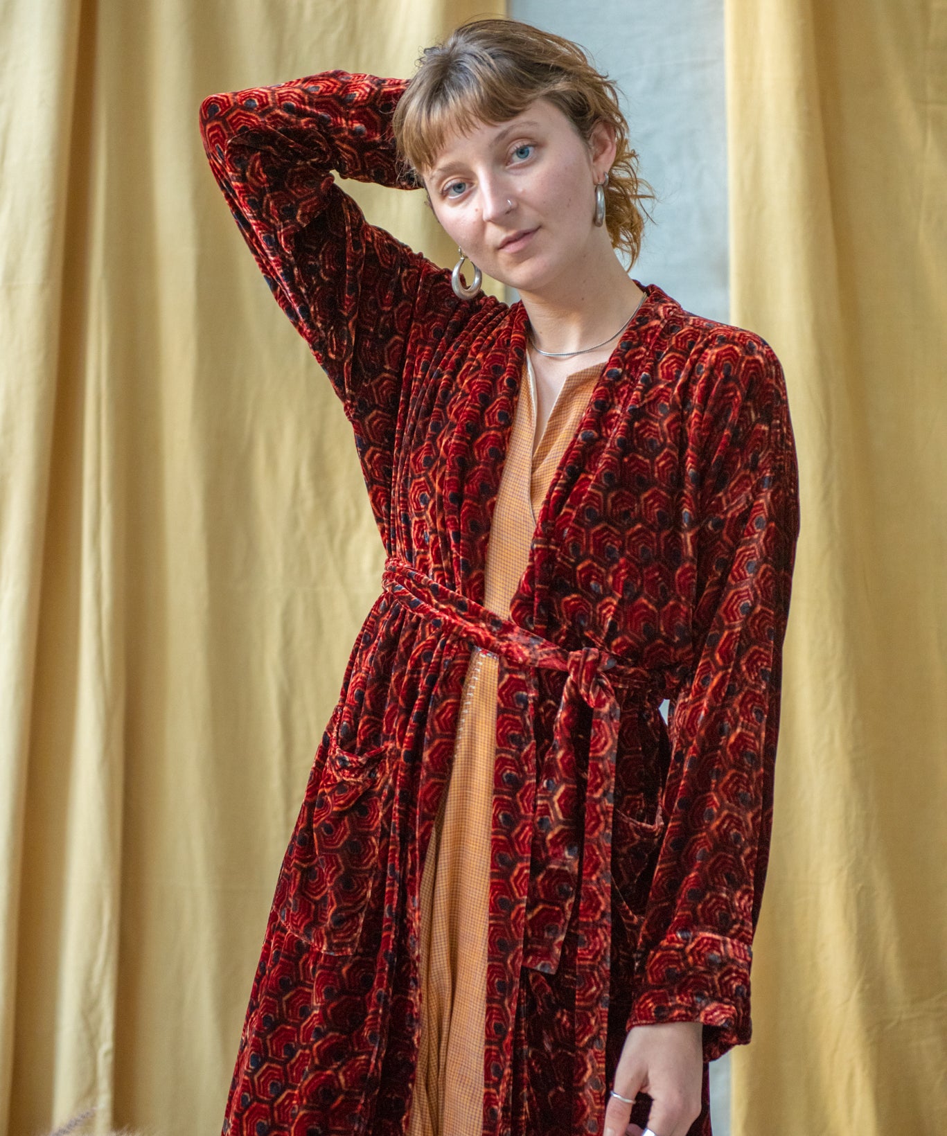 Ajrakh Velvet Long Coat