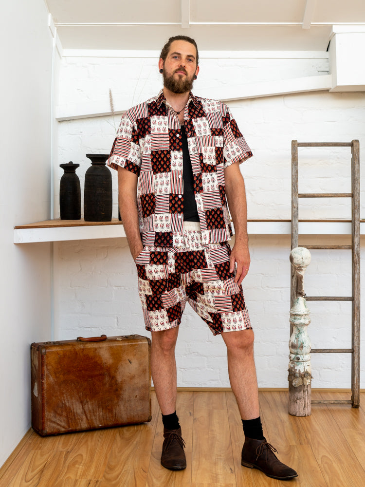 Men Shorts - Black/White Print Patchwork-Men-The ANJELMS Project