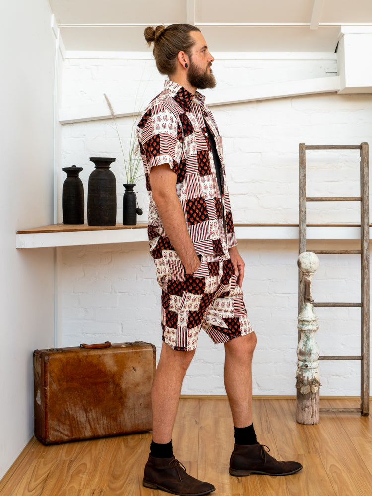 Men Shorts - Black/White Print Patchwork-Men-The ANJELMS Project