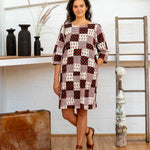 Half Sleeve Dress - Black/White Print Patchwork-Women-The ANJELMS Project