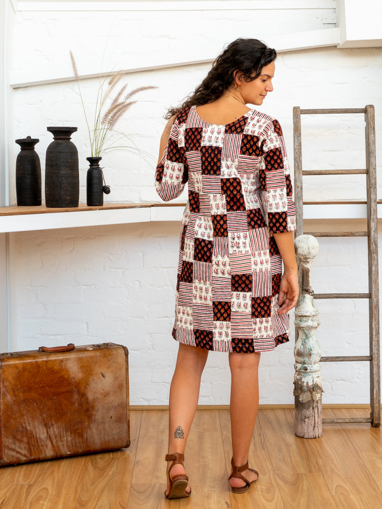 Half Sleeve Dress - Black/White Print Patchwork-Women-The ANJELMS Project