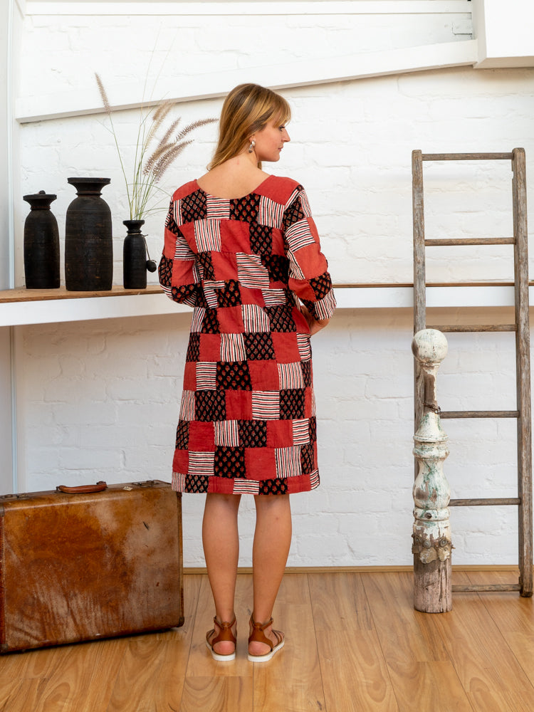 Half Sleeve Dress - Red Print Patchwork-Women-The ANJELMS Project