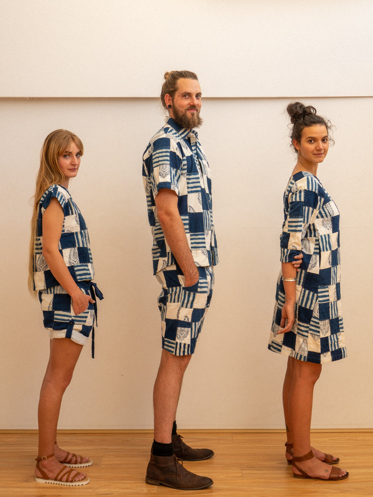 Men Shorts - Indigo Print Patchwork-Men-The ANJELMS Project