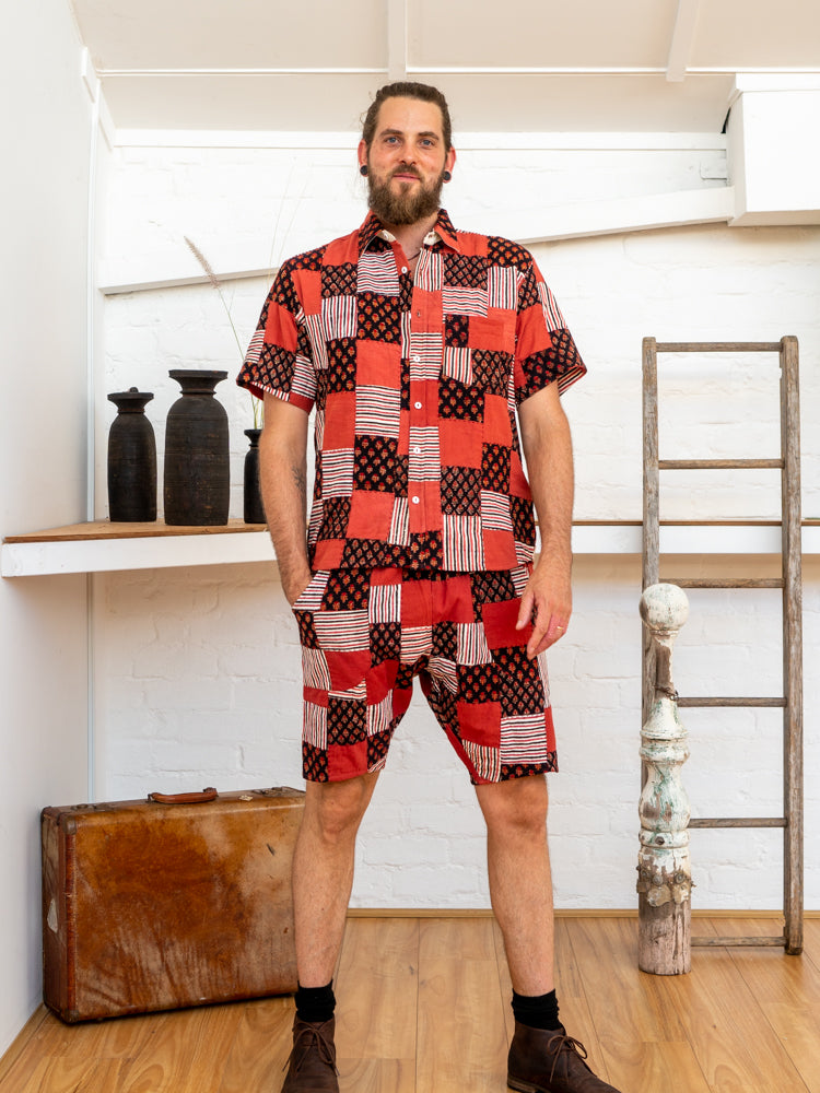 Men Shorts - Red Print Patchwork-Men-The ANJELMS Project