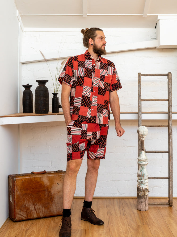 Men Shorts - Red Print Patchwork-Men-The ANJELMS Project