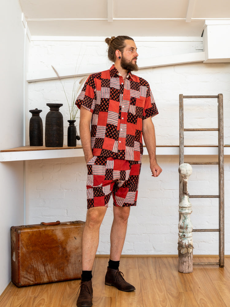 Red plaid hot sale shorts mens