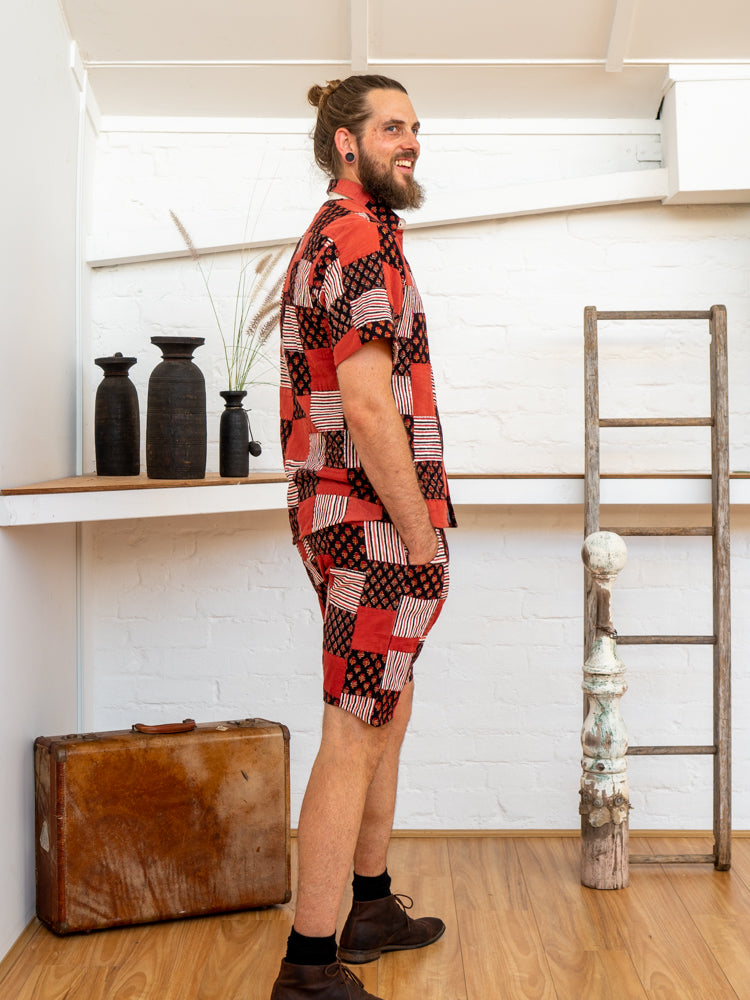 Men Shorts - Red Print Patchwork-Men-The ANJELMS Project